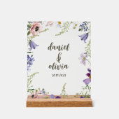 Paarse en Crème Bloemen Bordered Wedding Acryl Bord (Voorkant)