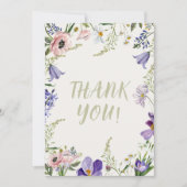 Paarse en Crème Bloemen Bordered Wedding Bedankkaart (Voorkant)