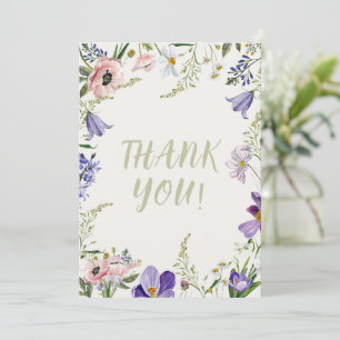 Paarse en Crème Bloemen Bordered Wedding Bedankkaart