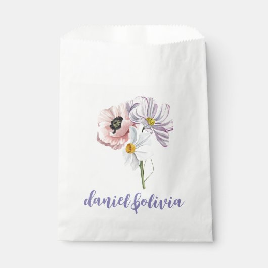 Paarse en Crème Bloemen Bordered Wedding Bedankzakje (Voorkant)