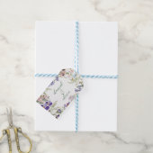 Paarse en Crème Bloemen Bordered Wedding Cadeaulabel (Met Touw)