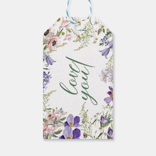 Paarse en Crème Bloemen Bordered Wedding Cadeaulabel (Achterkant)