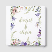 Paarse en Crème Bloemen Bordered Wedding Gastenboek (Achterkant)