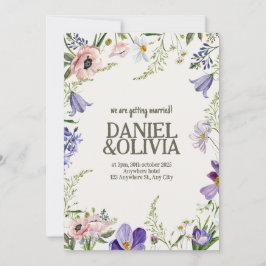 Paarse en Crème Bloemen Bordered Wedding Kaart