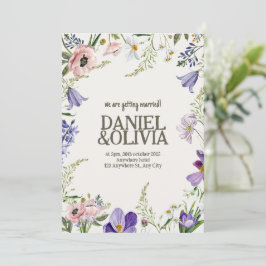 Paarse en Crème Bloemen Bordered Wedding Kaart