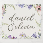 Paarse en Crème Bloemen Bordered Wedding Likeurfles Etiket (Enkel label)