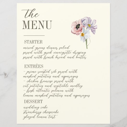 Paarse en Crème Bloemen Bordered Wedding Menu (Voorkant)