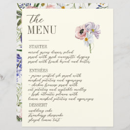 Paarse en Crème Bloemen Bordered Wedding Menu