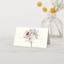 Paarse en Crème Bloemen Bordered Wedding Plaatskaartje