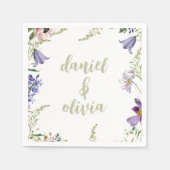 Paarse en Crème Bloemen Bordered Wedding Servet (Voorkant)