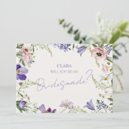 Paarse en Crème Bloemen Bordered WeddingBridesmade Kaart