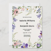 Paarse en Crème Bloemen Gegrensde Bruiloft Uitnodi Kaart (Voorkant)
