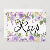 Paarse en Crème Bloemen Wedding RSVP Maaltijden Ke Uitnodiging Briefkaart (Voorkant / Achterkant)
