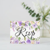 Paarse en Crème Bloemen Wedding RSVP Maaltijden Ke Uitnodiging Briefkaart (Staand voorkant)