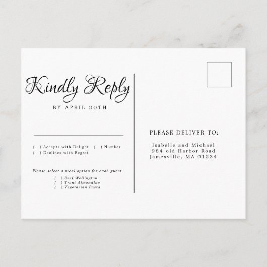 Paarse en Crème Bloemige Trouw RSVP Maaltijd Keuze Uitnodiging Briefkaart (Achterkant)