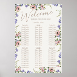 Paarse en Crème Floral Bordered Seating Charts Poster