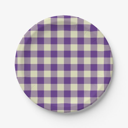 Paarse en Crème Gingham Pattern Papieren Bordje (Voorkant)