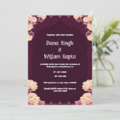 Paarse en crème Indiase huwelijksuitnodiging Kaart (Staand voorkant)