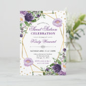 Paarse en Crème Spring Flowers Lijst Sweet 16 Kaart (Staand voorkant)