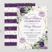 Paarse en Crème Spring Flowers Lijst Sweet 16 Kaart (Voorkant / Achterkant)