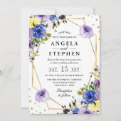 Paarse en crème zomerbloemen gouden Lijst bruiloft Kaart (Voorkant)