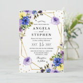 Paarse en crème zomerbloemen gouden Lijst bruiloft Kaart (Staand voorkant)