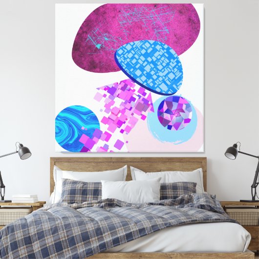Paarse en cyaan moderne vormen canvas afdruk (Insitu (Slaapkamer))