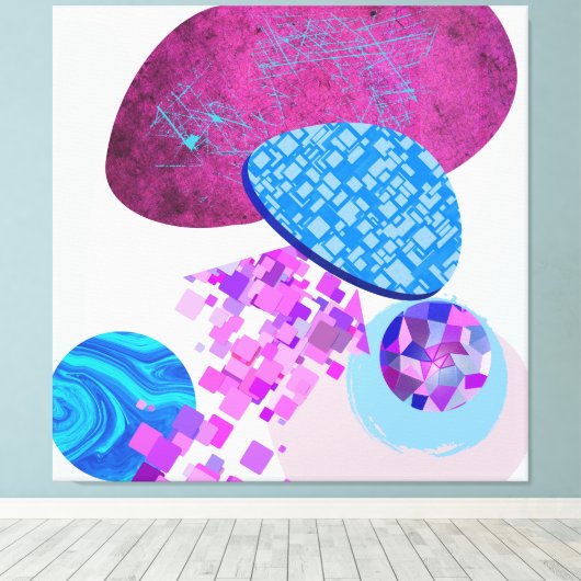 Paarse en cyaan moderne vormen canvas afdruk (Insitu (Houten vloer))