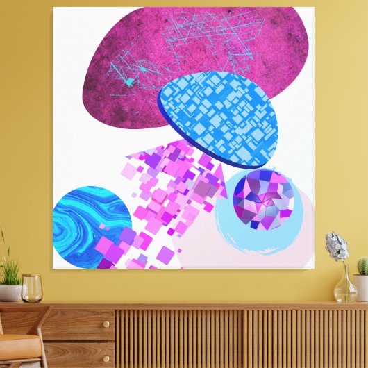 Paarse en cyaan moderne vormen canvas afdruk (Insitu (Woonkamer))