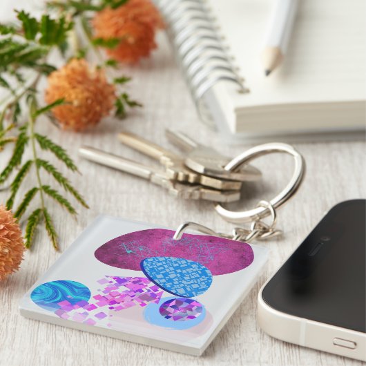 Paarse en cyaan moderne vormen sleutelhanger (Voorkant Rechts)