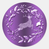 Paarse en diamanten rendier, Kerstkrans Ronde Sticker (Voorkant)
