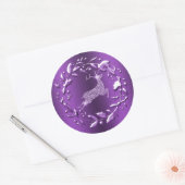 Paarse en diamanten rendier, Kerstkrans Ronde Sticker (Envelop)