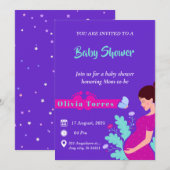 Paarse en donkerroze Baby shower uitnodiging (Voorkant / Achterkant)