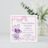 Paarse en donkerroze bridal Shower Invitation - Te Kaart (Staand voorkant)