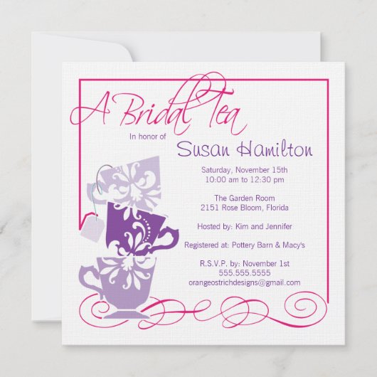 Paarse en donkerroze bridal Shower Invitation - Te Kaart (Voorkant)