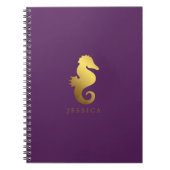 Paarse en Faux Gold Foil Seahorse gepersonaliseerd Notitieboek (Voorkant)