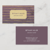 Paarse en Faux Gold Foil Stripes Visitekaartje (Voorkant / Achterkant)