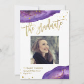 Paarse en Faux Gold Geode Graduparty Foto Aankondiging (Voorkant)