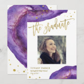 Paarse en Faux Gold Geode Graduparty Foto Aankondiging (Voorkant / Achterkant)