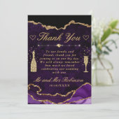 Paarse en Faux Gold Glitter Agate Wedding Bedankkaart (Staand voorkant)