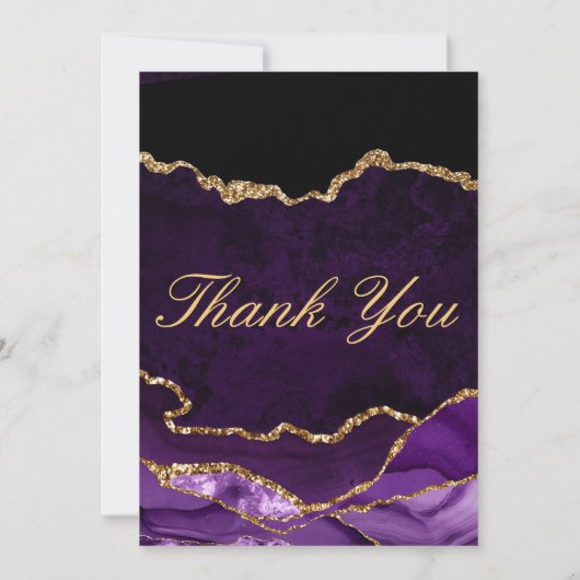 Paarse en Faux Gold Glitter Agate Wedding Bedankkaart (Achterkant)