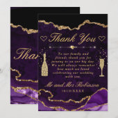 Paarse en Faux Gold Glitter Agate Wedding Bedankkaart (Voorkant / Achterkant)