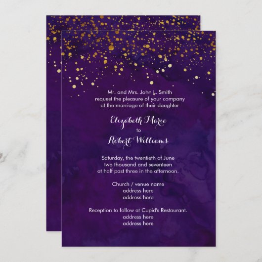 Paarse en Faux Gold Glitter Kaart (Voorkant / Achterkant)