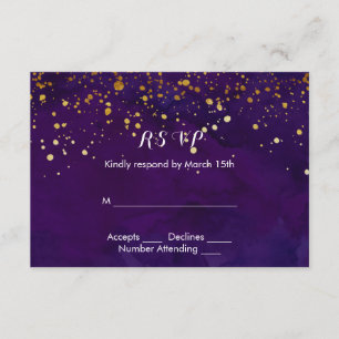 Paarse en Faux Gold Glitter RSVP Kaartje