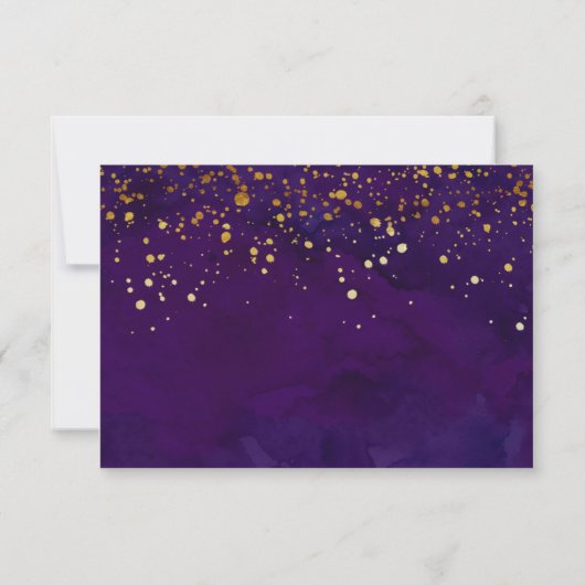 Paarse en Faux Gold Glitter RSVP Kaartje (Achterkant)