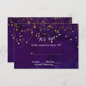 Paarse en Faux Gold Glitter RSVP Kaartje (Voorkant / Achterkant)