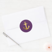 Paarse en Faux Gouden Folie Anker Ronde Sticker (Envelop)
