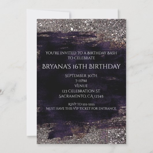 Paarse en Faux metallische VIP-partijuitnodiging Kaart (Achterkant)