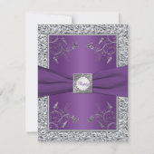 Paarse en FAUX Silver Foil Floral RSVP-kaart RSVP Kaartje (Voorkant)