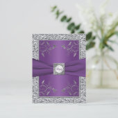 Paarse en FAUX Silver Foil Floral RSVP-kaart RSVP Kaartje (Staand voorkant)